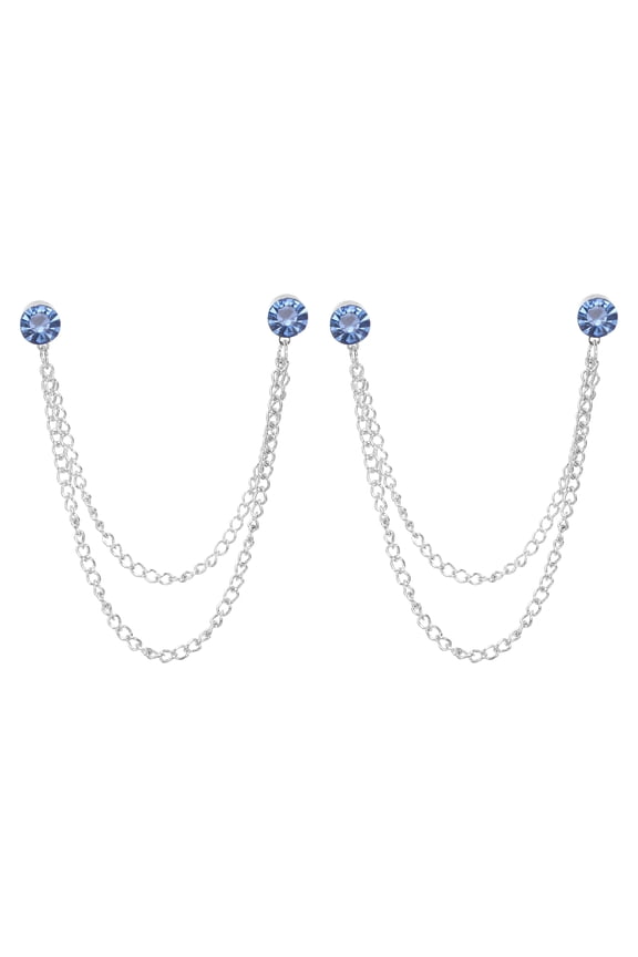 Rhinestone Chain Brooch Pins, 2 Pcs Round Crystal Tassel Chain Hanging Fashion Crystal Lapel Suit Pins for Women Men Clothes Dress Bouquet Coat Hat Bag, Silver Tone (Blue)