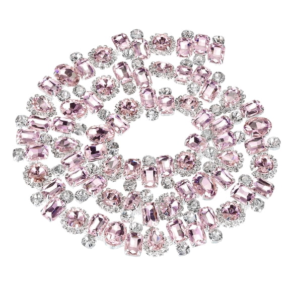 Uxcell Rhinestone Claw Chain, 1 Yard 2.2cm Width Flower Diamond Crystal Code Trim Chains for Necklace, Silver&Pink