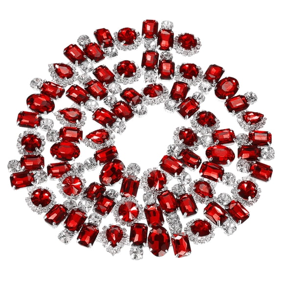 Uxcell Rhinestone Claw Chain, 1 Yard 2.2cm Width Flower Diamond Crystal Code Trim Chains for Necklace, Silver&Red
