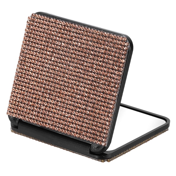 Uxcell Rhinestone Compact Mirror, Round Double-Sided Folding Pocket Mirror Portable for Women Girls Purse Handbag Accessories, Champagne Gold