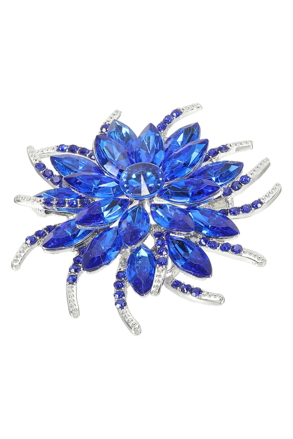Rhinestone Flower Brooch Pin Vintage Crystal Flower Lapel Pin Dark Blue
