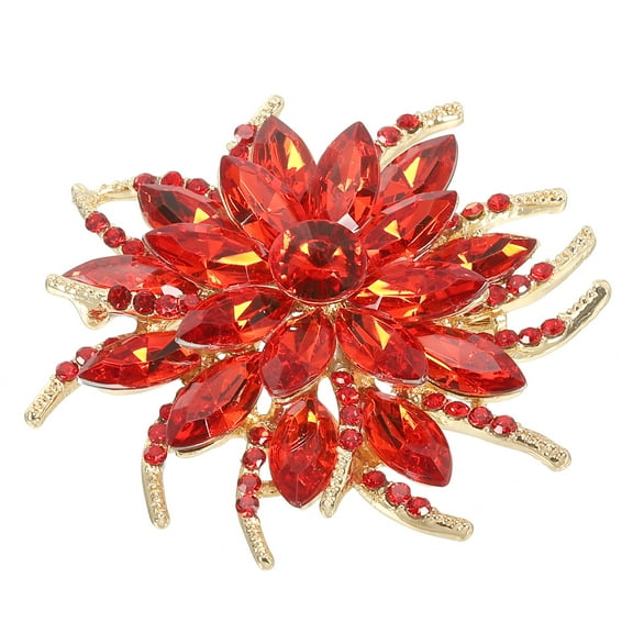 Uxcell Rhinestone Flower Brooch Pin Vintage Crystal Flower Lapel Pin Red
