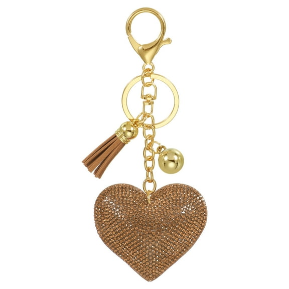 Uxcell Rhinestone Keychain Heart Shape Keychain Bling Keychain Accessories for Women Khaki