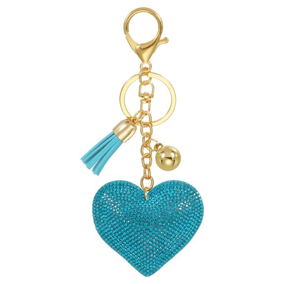 Uxcell Rhinestone Keychain Heart Shape Keychain Bling Keychain Accessories for Women Lake Blue