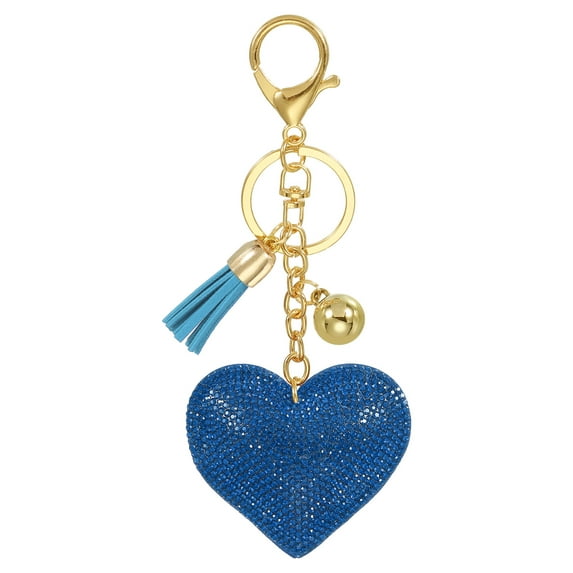 Uxcell Rhinestone Keychain Heart Shape Keychain Bling Keychain Accessories for Women Light Blue