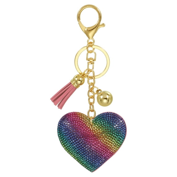 Uxcell Rhinestone Keychain Heart Shape Keychain Bling Keychain Accessories for Women Multicolor