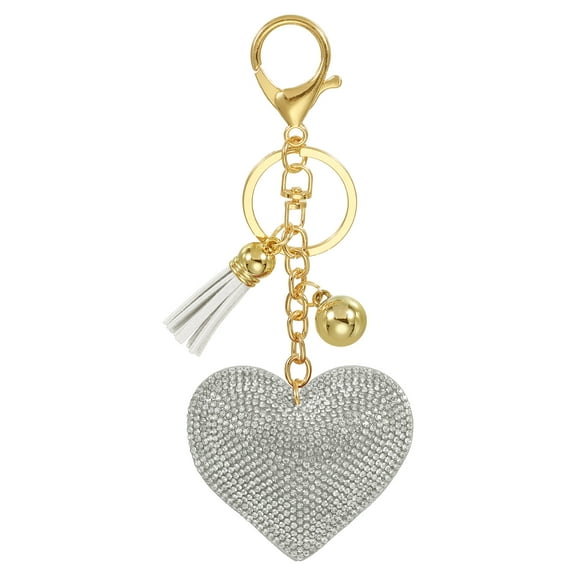 Uxcell Rhinestone Keychain Heart Shape Keychain Bling Keychain Accessories for Women White