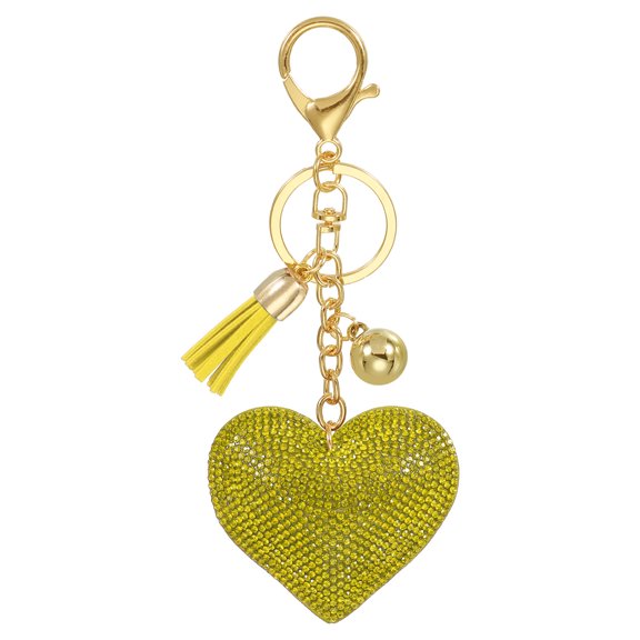 Uxcell Rhinestone Keychain Heart Shape Keychain Bling Keychain Accessories for Women Yellow