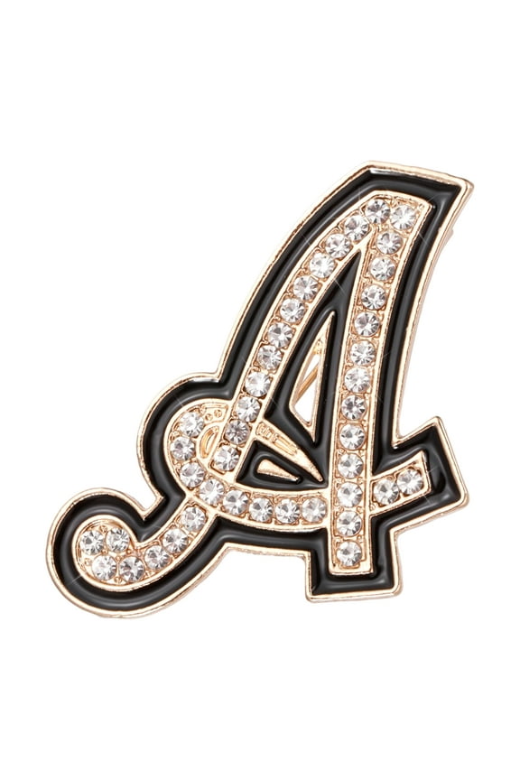 Rhinestone Letter Brooch Pins, Initial Letter A Broaches Metal Crystal Alphabet A-Z Lapel Pin Black Edge for Women Jewelry Gift Suit Clothes Hat Dress Coat Craft, Gold Tone