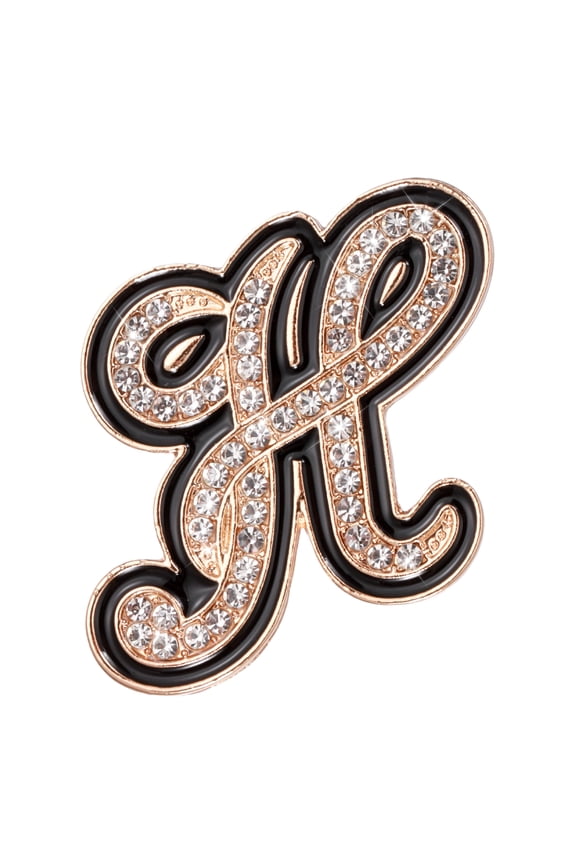 Rhinestone Letter Brooch Pins, Initial Letter H Broaches Metal Crystal Alphabet A-Z Lapel Pin Black Edge for Women Jewelry Gift Suit Clothes Hat Dress Coat Craft, Gold Tone