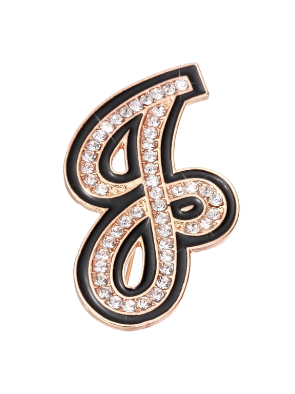 Rhinestone Letter Brooch Pins, Initial Letter J Broaches Metal Crystal Alphabet A-Z Lapel Pin Black Edge for Women Jewelry Gift Suit Clothes Hat Dress Coat Craft, Gold Tone