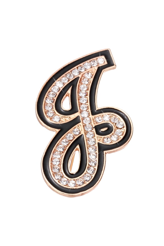 Rhinestone Letter Brooch Pins, Initial Letter J Broaches Metal Crystal Alphabet A-Z Lapel Pin Black Edge for Women Jewelry Gift Suit Clothes Hat Dress Coat Craft, Gold Tone