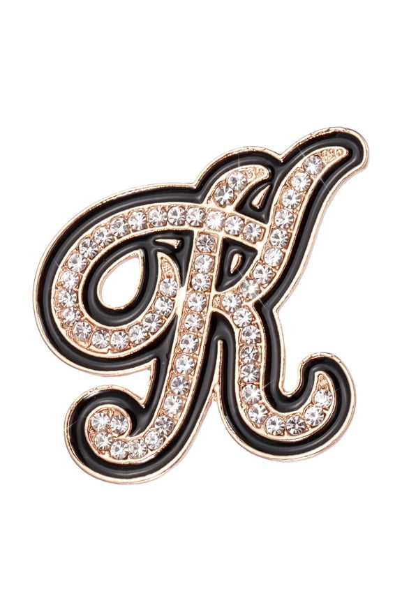 Rhinestone Letter Brooch Pins, Initial Letter K Broaches Metal Crystal Alphabet A-Z Lapel Pin Black Edge for Women Jewelry Gift Suit Clothes Hat Dress Coat Craft, Gold Tone