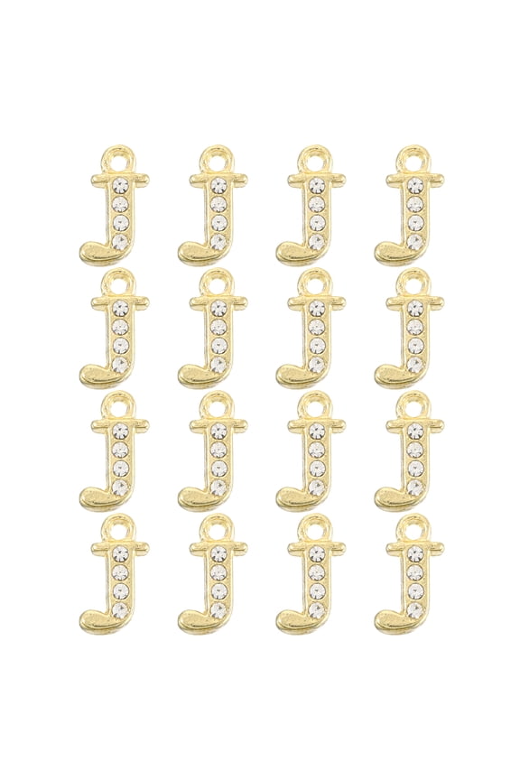 Rhinestone Letter Charm, 16pcs 1.5mm Metal J Letter Alphabet Dangle Charm Pendants for DIY Bracelets, Gold