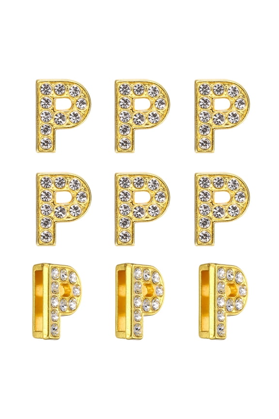 Rhinestone Letter Charm, 30Pcs 10mm Slide Wristbands Pendants Crystal Letter P Charm Pendants Alphabet A-Z for DIY Jewelry Making Necklace Bracelets, Gold Tone