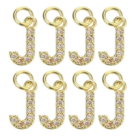 Uxcell Rhinestone Letter Charm, 8 Pack 3.2mm Copper J Letter Charm Alphabet Pendants for DIY Bracelets, Golden