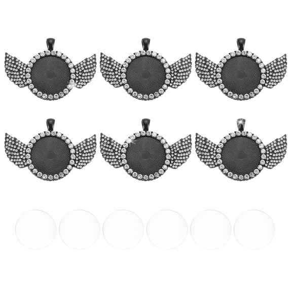 Uxcell Rhinestone Pendant Trays, 6 Packs Double Sided Tray 6pcs Glass Dome 6pcs