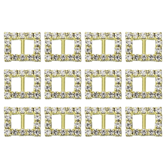 Uxcell Rhinestone Ribbon Buckle, 12Pcs 15 x 12mm Crystal Ribbon Buckle Sliders Belt Buckle for Wedding, Gold, White