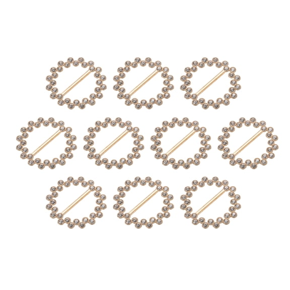 Uxcell Rhinestone Ribbon Buckle Sliders, 10Pcs Light Gold Crystal Belt Buckles for Craft Wedding Clothing Decoration