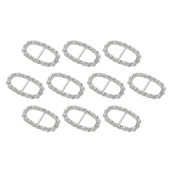 Uxcell Rhinestone Ribbon Buckle Sliders, 10Pcs Metal Silver Crystal Belt Buckles for Craft Wedding Clothing Decoration