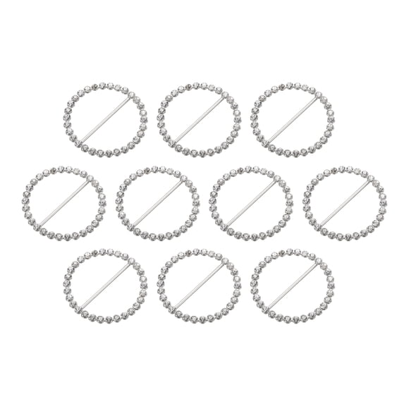 Uxcell Rhinestone Ribbon Buckle Sliders, 10Pcs Silver Crystal Belt Buckles for Crafts Wedding Clothing Decoration