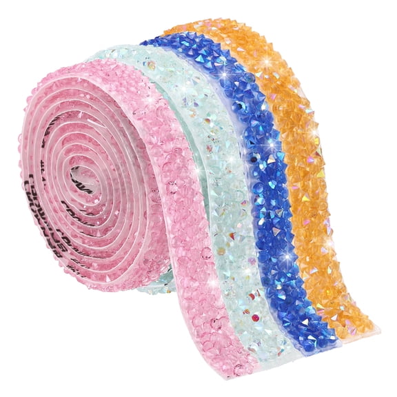 Uxcell Rhinestone Ribbon Roll, 4 Yards Self-Adhesive Rhinestone Tape for DIY Crafts (Multicolored, 10mm/0.39" Wide)
