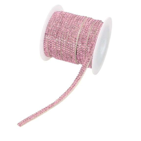 Uxcell Rhinestone Ribbon Self Adhesive Crystal Rhinestone Strips 0.4cm x 10 Yard Bling Rhinestone Ribbon Roll 2 Rows for DIY Crafts Wedding Clothing Nails Decoration, Light Pink