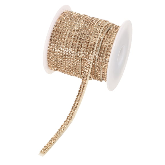 Uxcell Rhinestone Ribbon Self Adhesive Crystal Rhinestone Strips 0.4cm x 10 Yard Bling Rhinestone Ribbon Roll 2 Rows for DIY Crafts Wedding Clothing Nails Decoration, Champagne