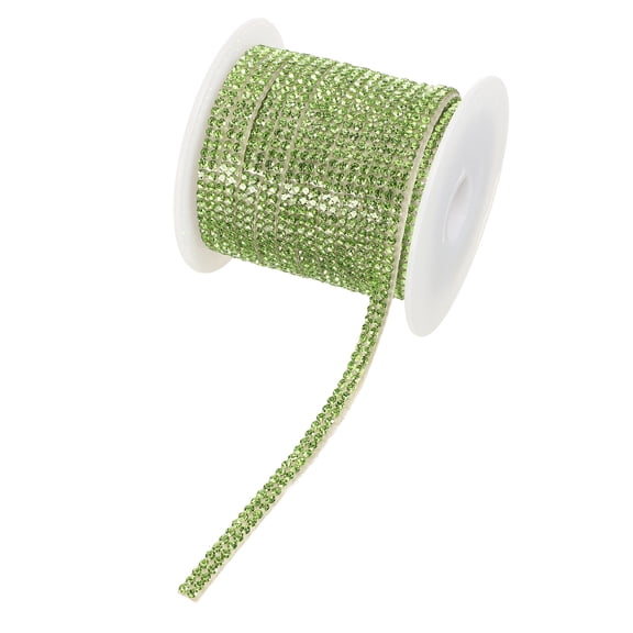 Uxcell Rhinestone Ribbon Self Adhesive Crystal Rhinestone Strips 0.4cm x 10 Yard Bling Rhinestone Ribbon Roll 2 Rows for DIY Crafts Wedding Clothing Nails Decoration, Light Green