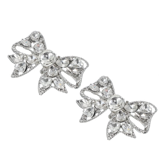 Uxcell Rhinestone Shoe Clips, 1 Pair Detachable Classic Fashion Sparkling Bow Heels Accessories Decoration Silver