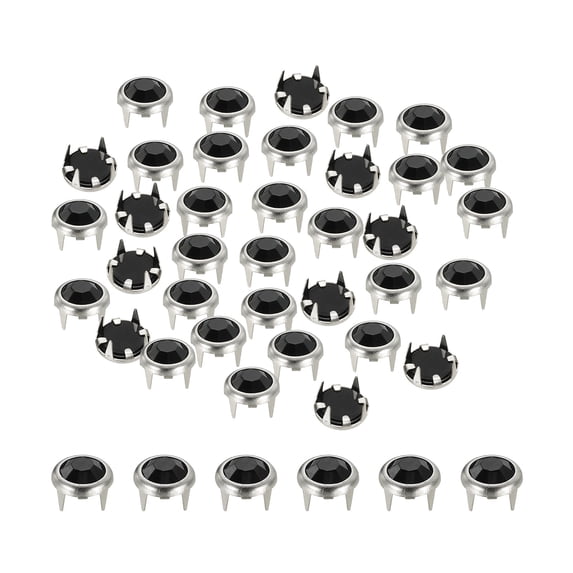Uxcell Rhinestone Studs, Rhinestone Claw Beads Nailhead Crystal Claw Rivets Punk Spikes Decorative Round Rivet Black 6 mm