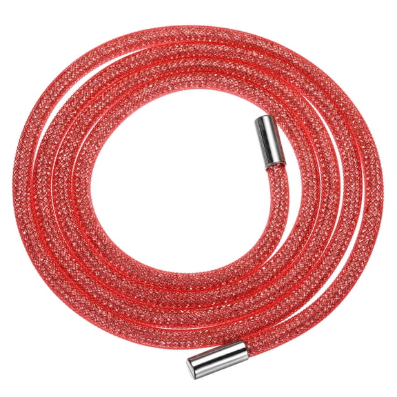 Uxcell Rhinestone Tube Rope, 138cm Round Diamond Tube String for DIY Drawstring, Red Mesh White