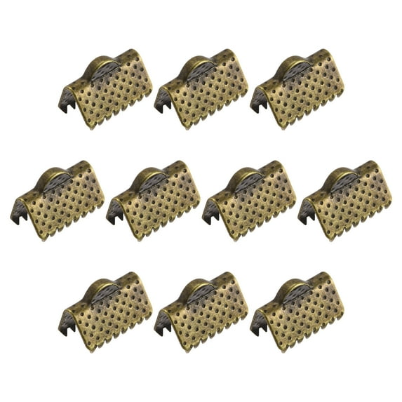 Uxcell Ribbon Crimp Clamp Ends, 10mm Bookmark Pinch Cord End Clasps for DIY Bronze Tone 100Pack