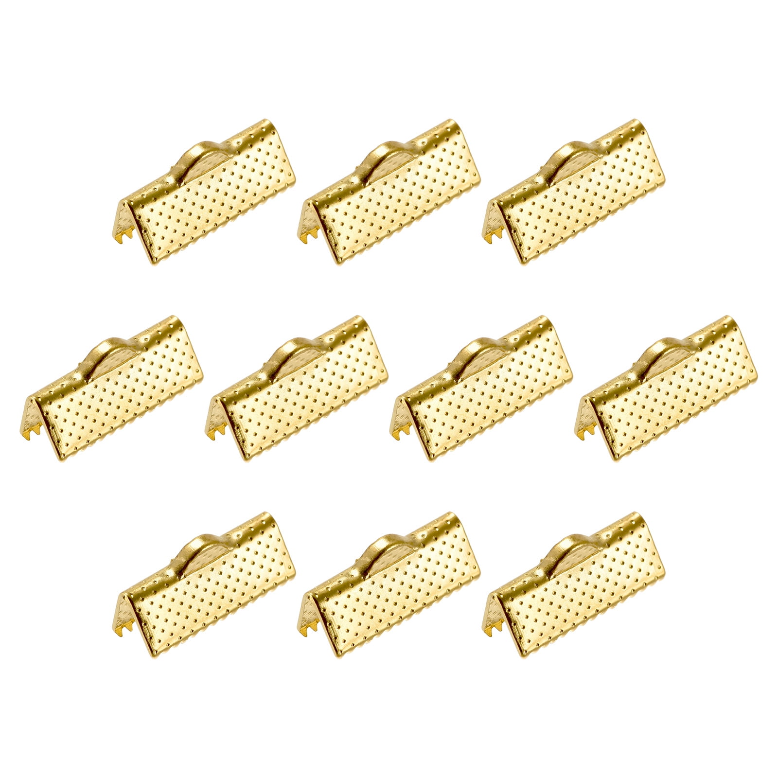 Uxcell Ribbon Crimp Clamp Ends, 16mm Bookmark Pinch Cord End Clasps for DIY Gold Tone 200Pack