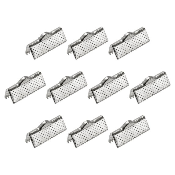 Uxcell Ribbon Crimp Clamp Ends, 16mm Bookmark Pinch Cord End Clasps for DIY Silver White 100Pack