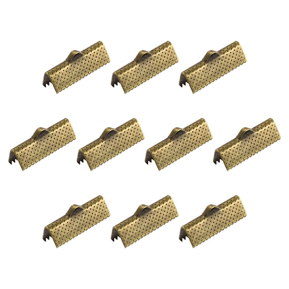 Uxcell Ribbon Crimp Clamp Ends, 20mm Bookmark Pinch Cord End Clasps for DIY Bronze Tone 100Pack
