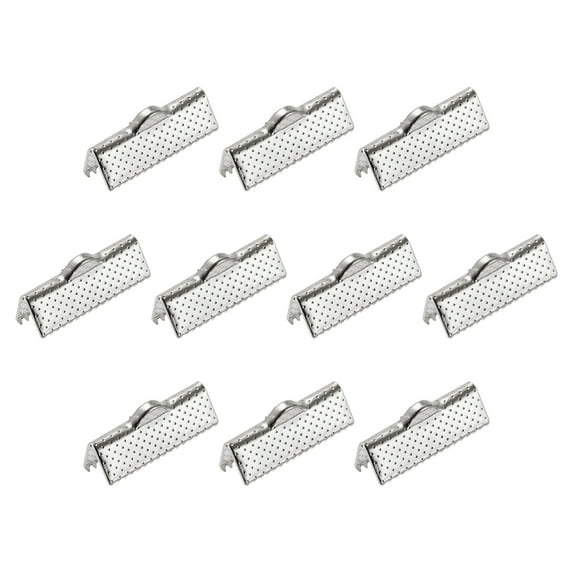 Uxcell Ribbon Crimp Clamp Ends, 20mm Bookmark Pinch Cord End Clasps for DIY Silver Tone 100Pack