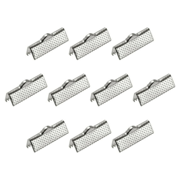 Uxcell Ribbon Crimp Clamp Ends, 20mm Bookmark Pinch Cord End Clasps for DIY Silver White 300Pack