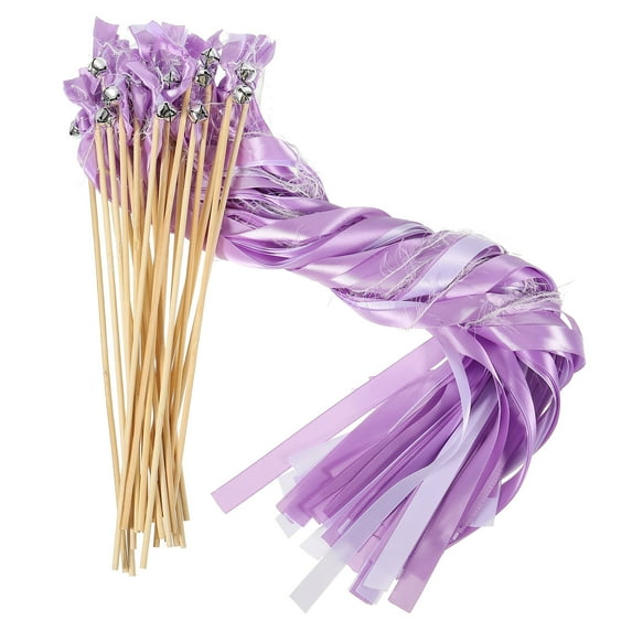 Uxcell Ribbon Fairy Wands Silk Stick Streamer with Bells 24 Pack(Light Purple, White)