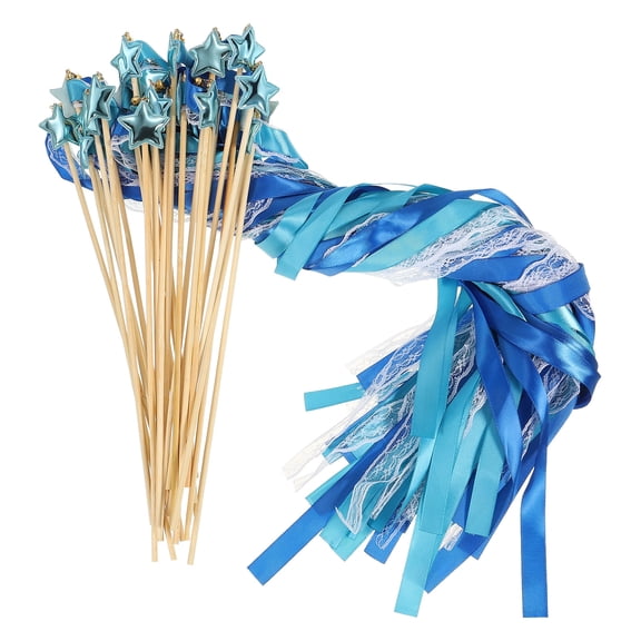 Uxcell Ribbon Lace Fairy Wands Silk Stick Streamer with Bells 24 Pack(Blue, Sapphire)