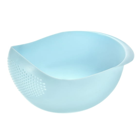 Uxcell Rice Washer Strainer Colander Fruit Washing Bowl Vegetable Rice Washer Drain Basket with Handle Fruit Bowl-Blue
