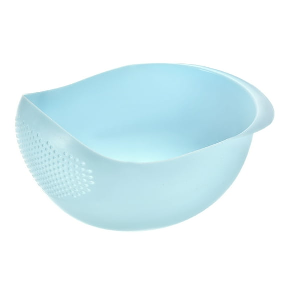 Uxcell Rice Washer Strainer Colander Fruit Washing Bowl Vegetable Rice Washer Drain Basket with Handle Fruit Bowl-Blue