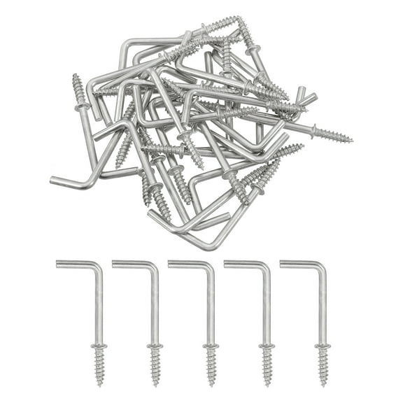 Uxcell Right Angle Hooks, 40Pcs 1-1/4" L Shaped Screw Hooks Screw in Hooks, Right Angle Metal Screw Hooks , Silver