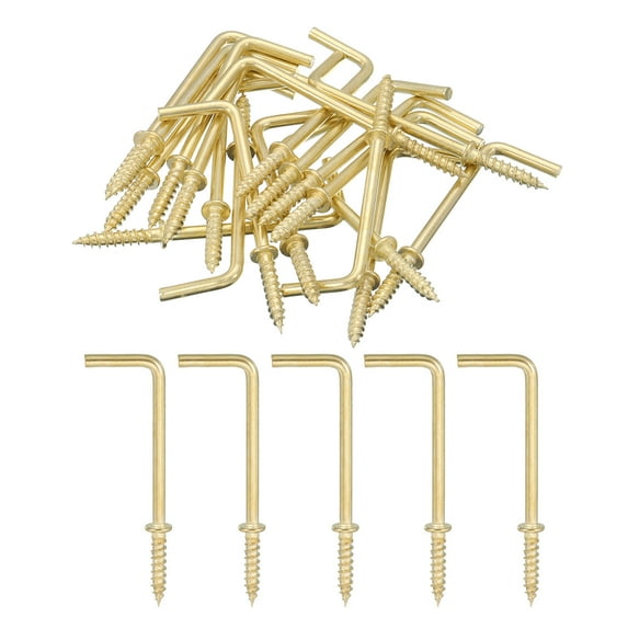Uxcell Right Angle Hooks, 40Pcs 2" L Shaped Screw Hooks Screw in Hooks, Right Angle Metal Screw Hooks , Gold