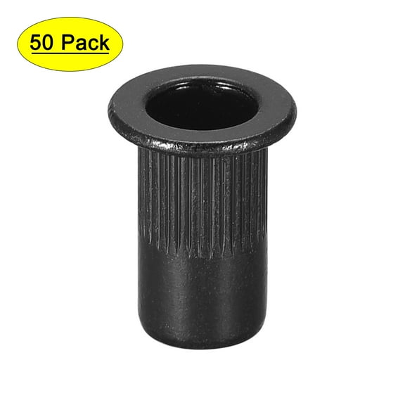 Uxcell Rivet Nut Carbon Steel Knurled Flat Head Threaded Nuts Black 50 Pcs 0.51" x 0.39"