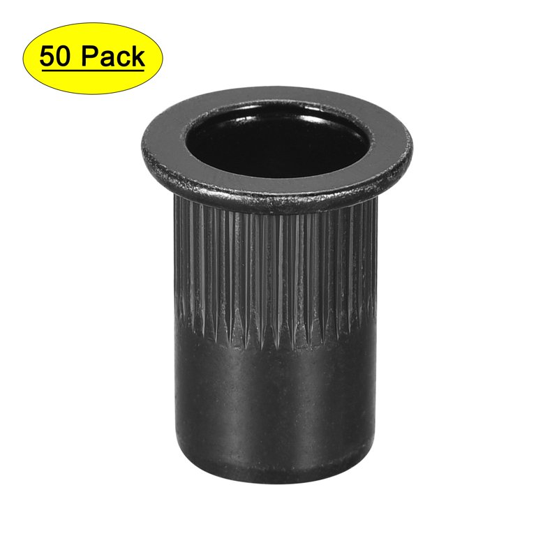 Uxcell 50-Pack M3 Rivet Nuts – Carbon Steel, Zinc-Plated, Knurled Flat Head Threaded Insert Nuts, 5mm Drill Hole, Black
