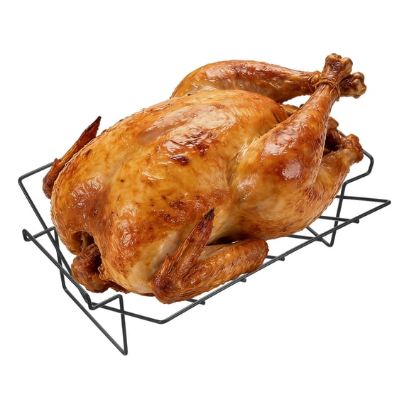 Uxcell Roasting Rack, 14.2x10" Carbon Steel V-shaped Roasting Rack for Turkey Dual-Purpose Turkey Roaster Green Egg Accessories for Outdoor Camping Picnic Grilling Barbecuing, Black