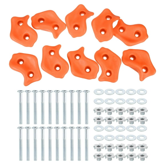 Rock Climbing Holds, 10 Pcs Large Climbing Rock Wall Grips with Double Hole for Playground Accessory, Orange Red-C