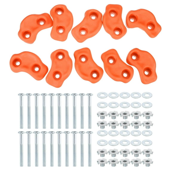 Rock Climbing Holds, 10 Pcs Small Climbing Rock Wall Grips with Double Hole for Playground Accessory, Orange Red