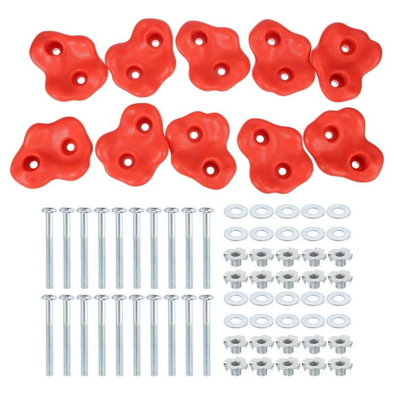 Rock Climbing Holds, 10 Pcs Large Climbing Rock Wall Grips with Double Hole for Playground Accessory, Red-B